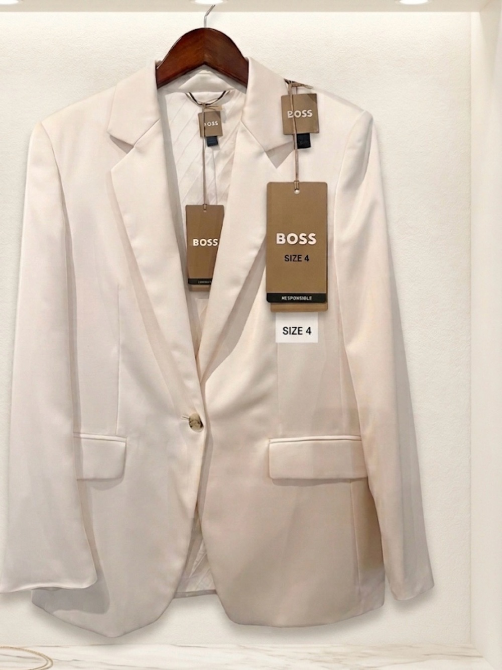 BOSS Cream Single-Button Tailored Blazer